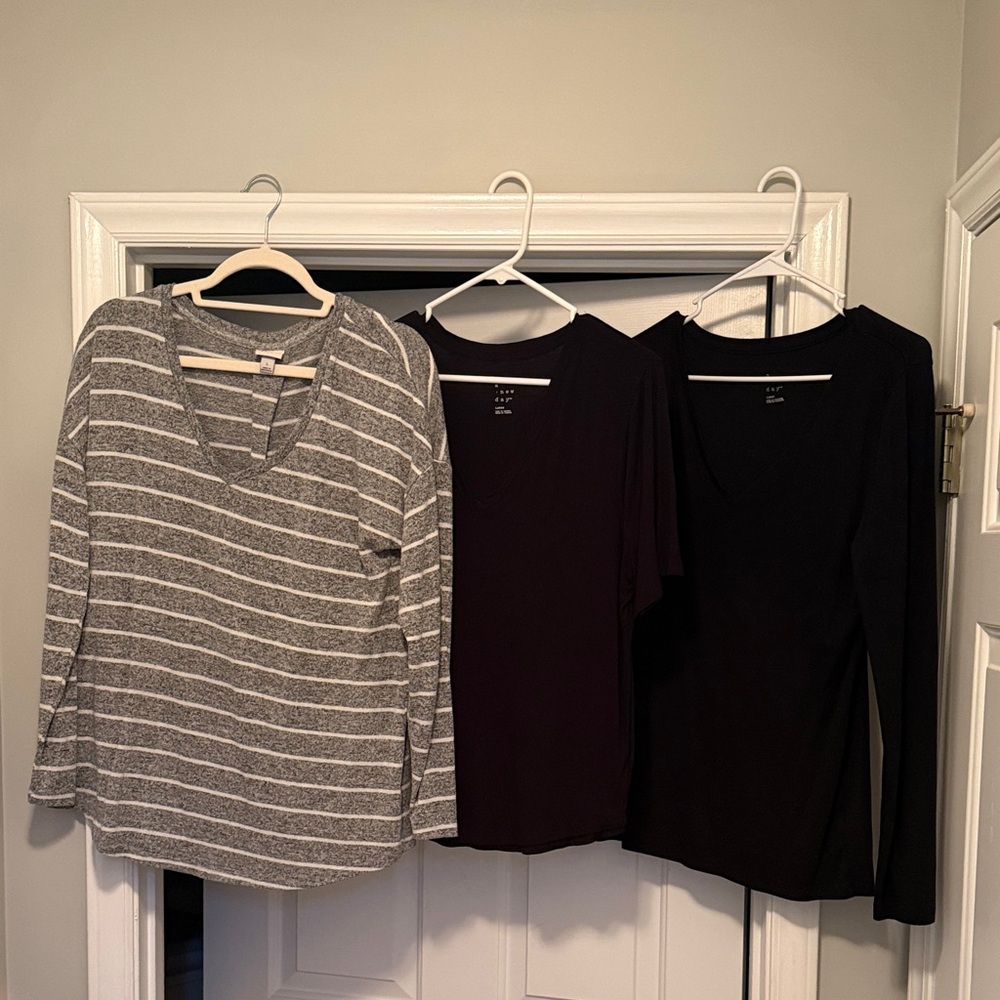 BUNDLE a new day Gray Striped and Black Short & Long Sleeve Tops